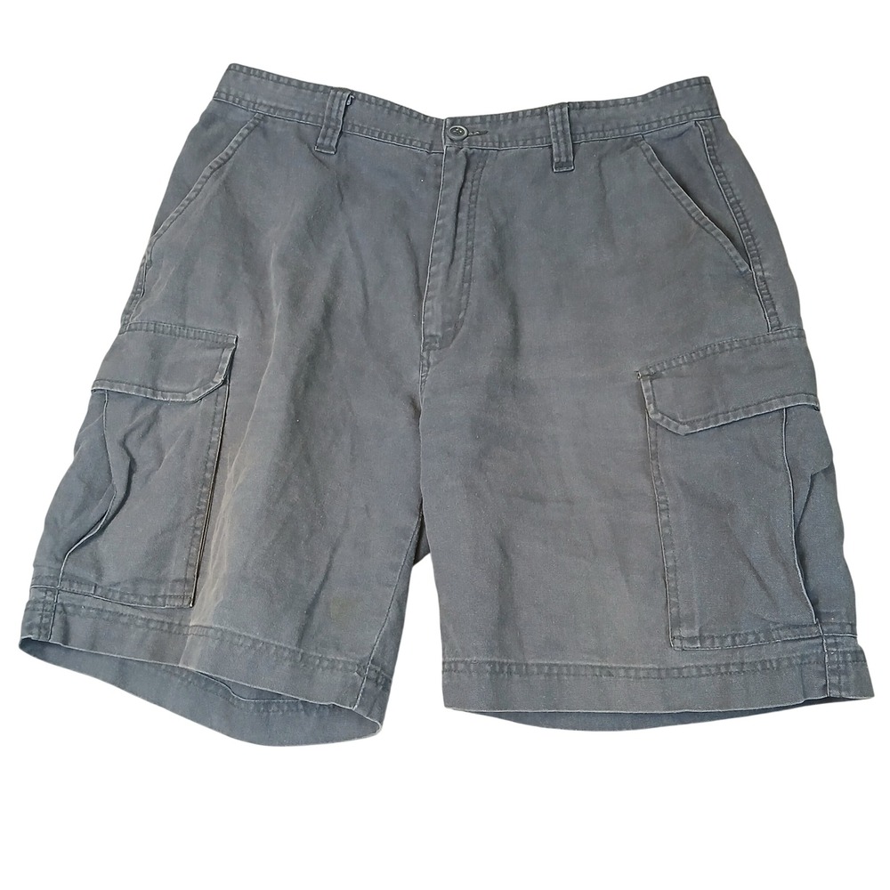 St. Johns Bay Cargo Shorts Mens 36 Gray Ramie Cotton Canvas Utility Pockets
